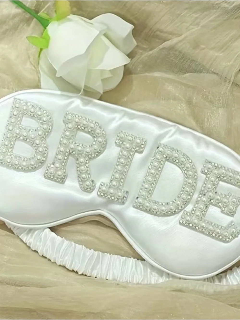 Bridal Embellished White Satin Sleep Mask - BRIDE